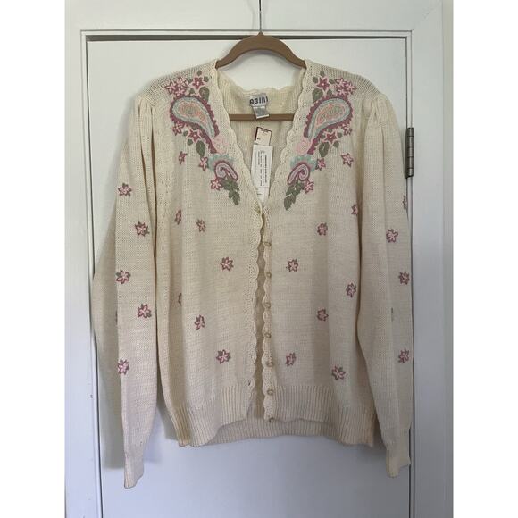 VTG Deadstock Abini Knit Embroidered Cardigan Sweater SZ 2X Floral Grandma - Picture 10 of 10